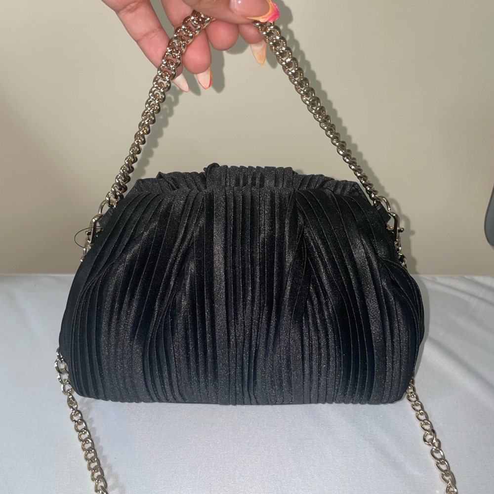LC Lauren Conrad Black Pleated Clutch with Chain Strap